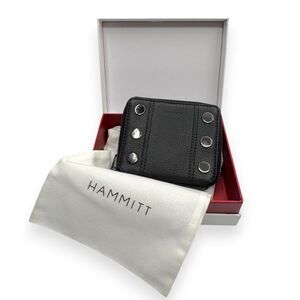 Hammitt 5 North Black Gunmetal Pebbled Leather Compact Wallet EUC+ Box Dust Bag